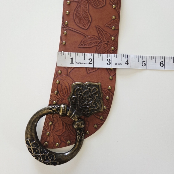Brown Studded Belt with Brass Color Buckle - Picture 9 of 10